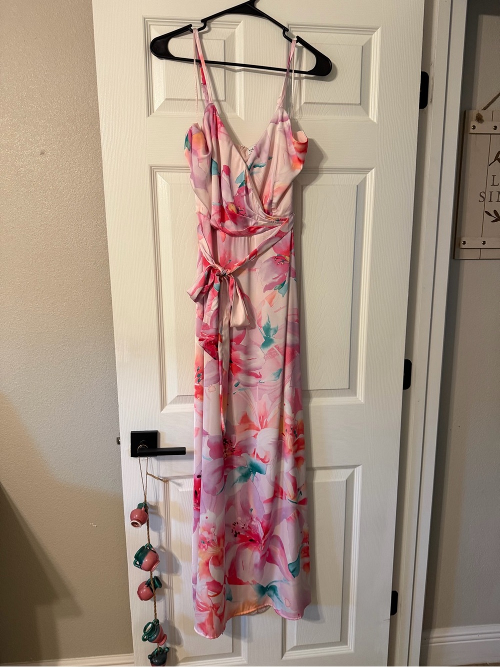 Nicole Miller Pink Floral Maxi Dress with Teal Accents